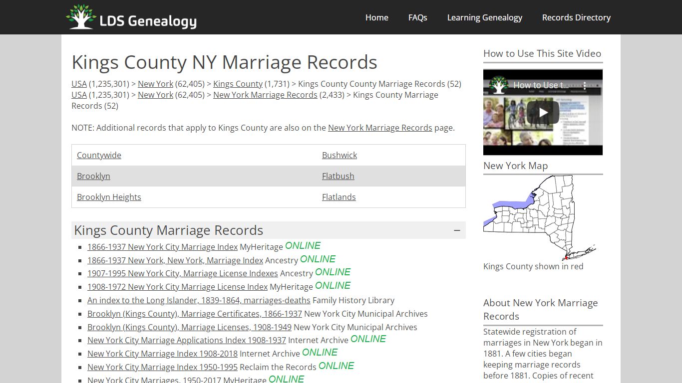 Kings County NY Marriage Records - LDS Genealogy