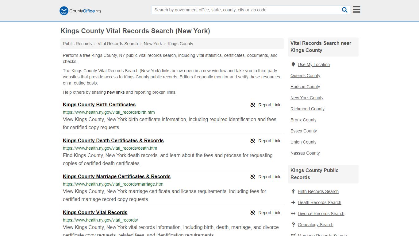 Vital Records Search - Kings County, NY (Birth, Death, Marriage ...